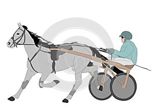 Horse and jockey harness racing color illustration