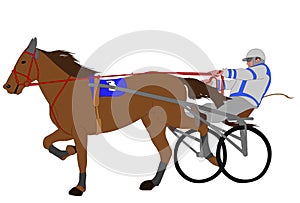 Horse and jockey harness racing color illustration