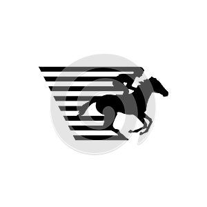 Horse jockey with hight speed effect silhouette illustration