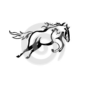 Horse jump illustration of black and white vector design