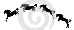 Horse jump motion phases black vector silhouette set