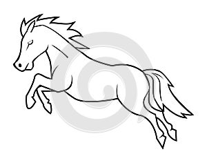 Horse Jump Side View Black And White Vector Illustration