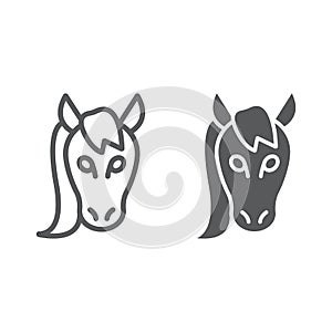 Horse line and glyph icon, animal and zoo, mustang
