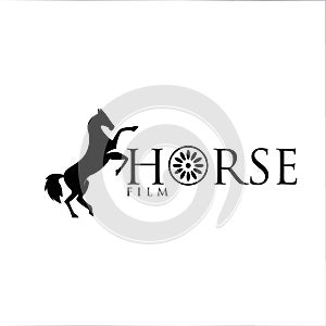 Horse logo with film roll symbol. simple and elegant. Movie horse