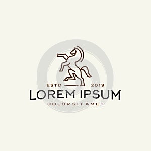 Horse logo vector icon illustration design in vintage hispter outline line linear style