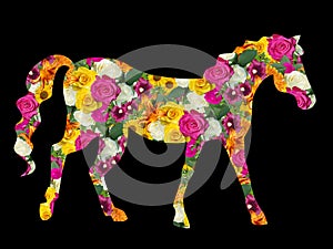 Horse made of flowers.