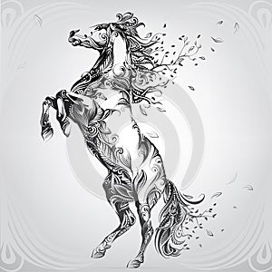 Horse with a mane from flowers. vector illustration