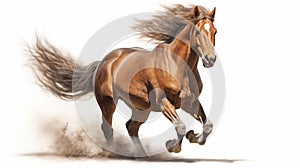 a horse with mane running on its side in the desert