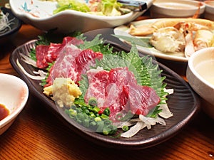 Horse meat sashimi. Japanese food.