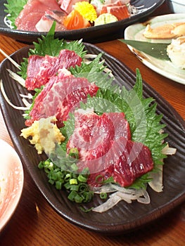 Horse meat sashimi. Japanese food.