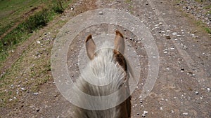 Horse on mountain dirt road with Rider Point of View