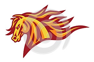 Horse Mustang Head Fire Burning Flame Logo Vector Mascot Design