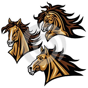 Horse Mustang Head Logo Vector Mascot Sports Design Illustration Set Premium Collection