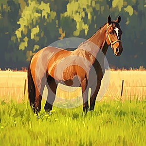 Horse in natural grassy setting, a tranquil and picturesque view