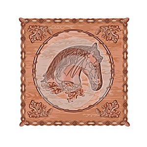 Horse and oak woodcarving hunting theme vintage vector