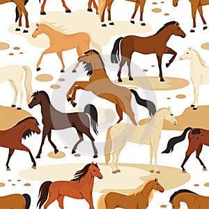 Horse pattern. Wild tribal animal running with equestrian. Fashion characters. Equine mammal dressage. Pony poses and
