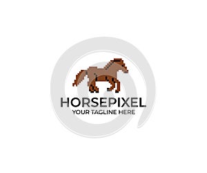 Horse Pixel Logo Template. Equine Vector Design