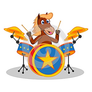 Horse playing drum cartoon