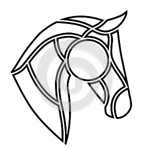 Horse or pony head silhouette black on white. Equine vector line art logo.