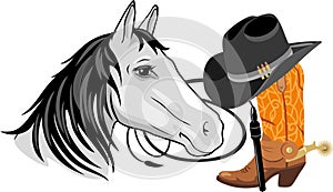 Horse portrait and cowboy accessories