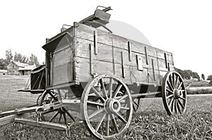 Horse pulled buckboard and wagon (black and white)