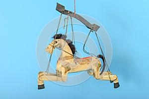 Horse puppet isolated in blue background