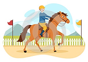 Horse Race Cartoon Illustration with Characters People doing Competition Sports Championships or Equestrian Sports in Racecourse