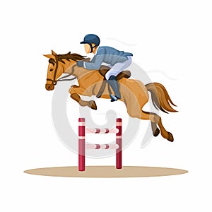 Horse Race Jump Barrier Pose Cartoon Illustration Vector