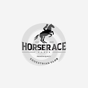 Horse Race Logo Design Vintage Retro Hipster silhouette Illustration . Reining Horse Equestrian Logo