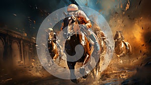 Horse racing beautiful 3d. Generative AI.