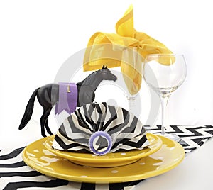 Horse racing carnival event luncheon table place setting