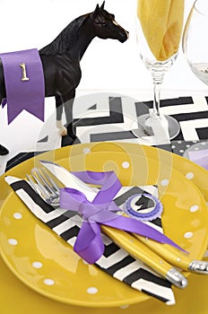 Horse racing carnival event luncheon table place setting