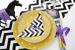 Horse racing carnival event luncheon table place setting