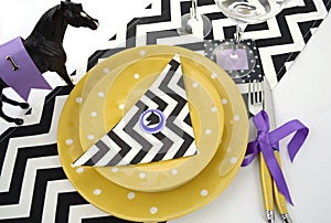 Horse racing carnival event luncheon table place setting photo