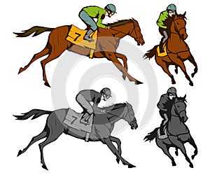 Horse racing. Jockey on racing horse running to the finish line. Race course