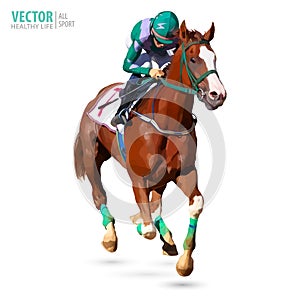 Horse racing jockey. Sport. Champion. Racetrack. Equestrian. Derby. Vector illustration