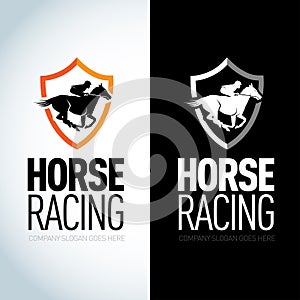 Horse Racing logotype template, color and black logo variations. Isolated illustration