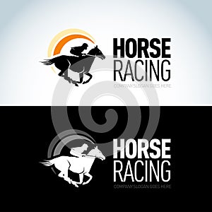 Horse Racing logotype template, color and black logo variations. Isolated illustration