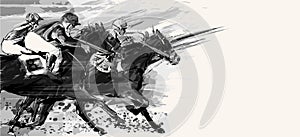 Horse racing over grunge background