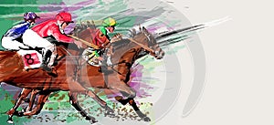 Horse racing over grunge background