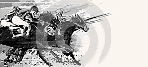 Horse racing over grunge background photo