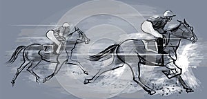 Horse racing over grunge background