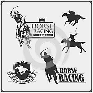 Horse racing and polo club emblems, labels, badges and design elements. Print design for t-shirt.