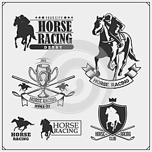 Horse racing and polo club emblems, labels, badges and design elements. Print design for t-shirt.