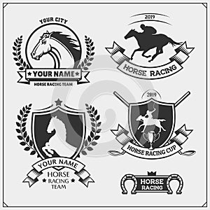 Horse racing and polo club emblems, labels, badges and design elements. Print design for t-shirt.