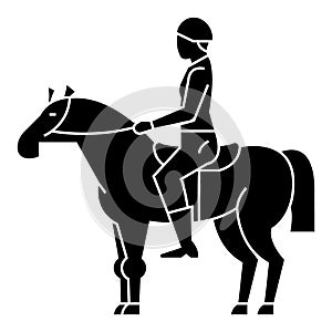 Horse racing - rider - horseman - jockey icon, vector illustration, black sign