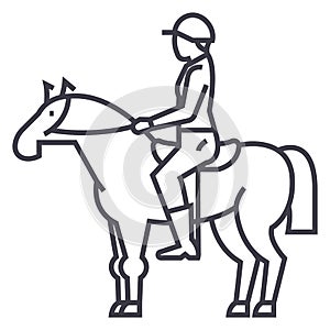 Horse racing,rider,horseman,jockey vector line icon, sign, illustration on background, editable strokes