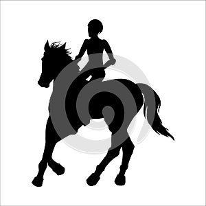 Horse racing and riding. Rider black silhouette