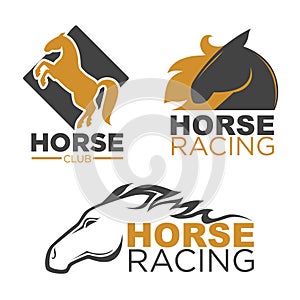 Horse racing sport club vector isolated running mustang icons set