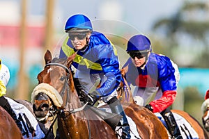 Horse Racing Two Jockeys Close-Up